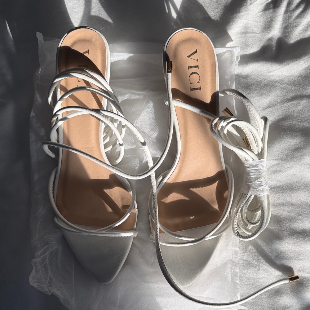 Vici White Strappy Women's Kitten Heel